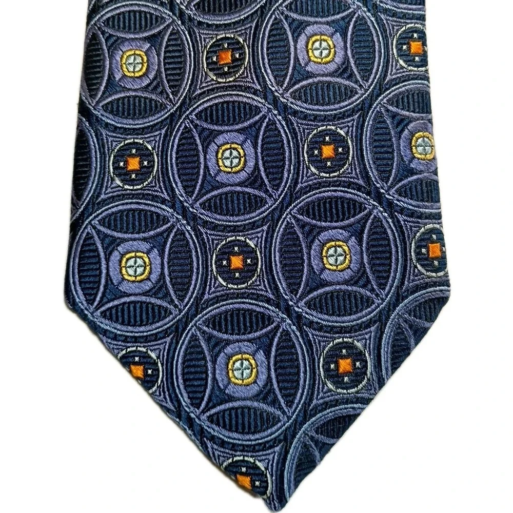 JOS. A. BANK‎ Signature Gold Men's Silk Necktie Designer Geometric Blue Classic